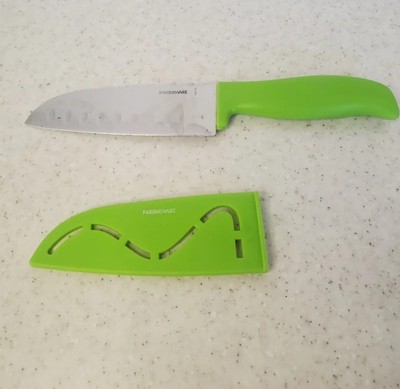 Farberware Mini Santoku Knife w/ Sheath 5'' Blade Green Handle   Great for Prep &