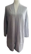 NEW Loft Ann Taylor M Open Front Sweater Open Knit 3/4 Sleeve Lightweight Gray