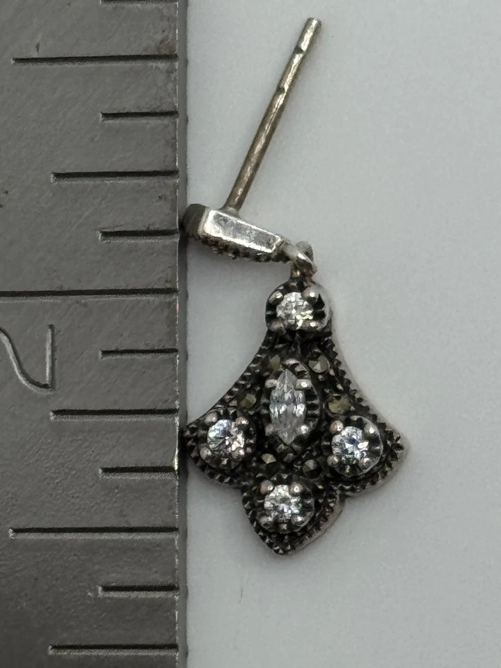 Judith Jack Sterling Silver Marcasite & CZ Dangle Earrings - Image 3 of 4