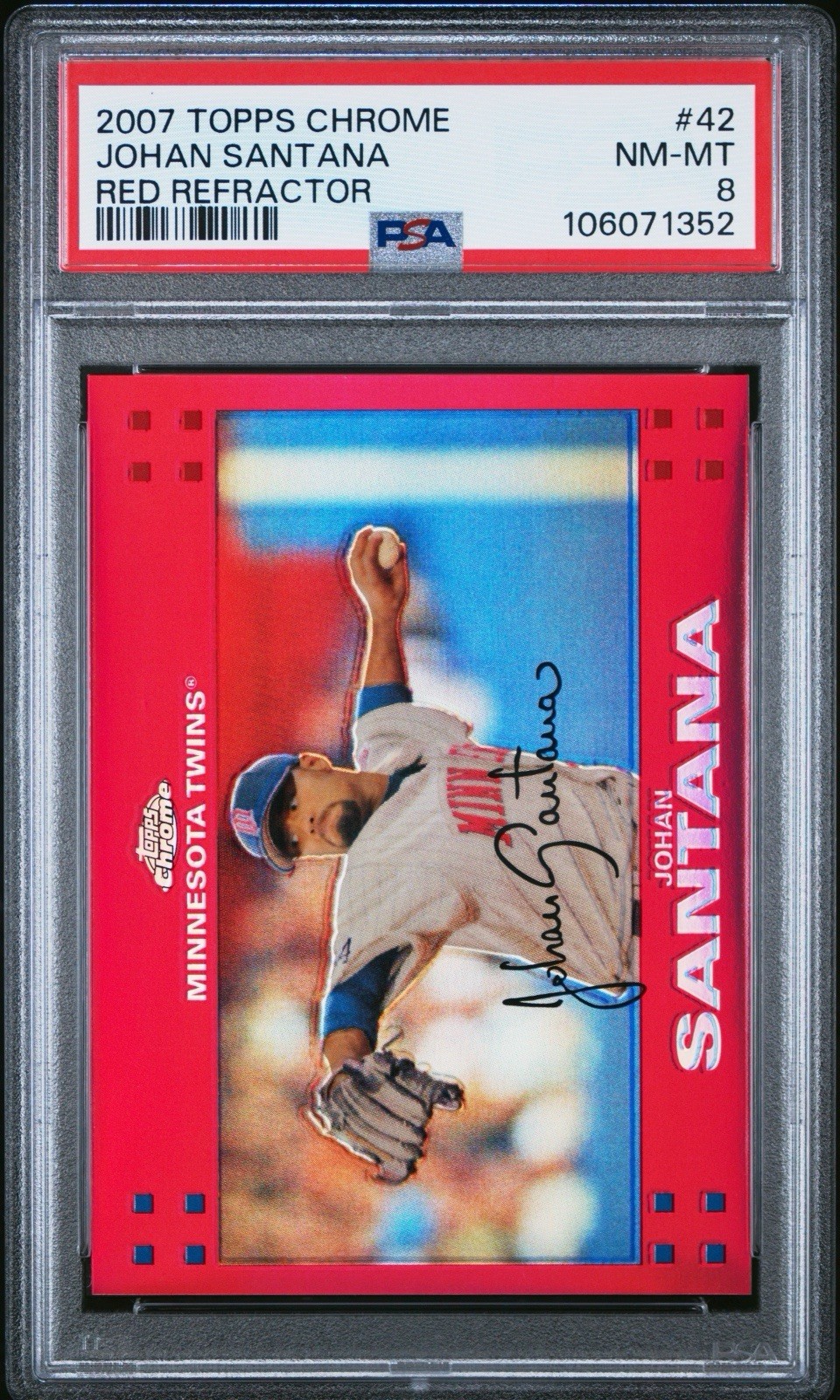 2007 TOPPS CHROME BASEBALL #42 JOHAN SANTANA RED REFRACTOR PSA 8 POP 1