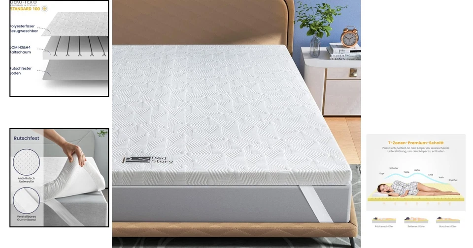 Topper 180x200cm Baumwolle 5cm Zwei Härtegrade 7-Zonen für Boxspring & Schlaf... - Bild 2 von 4