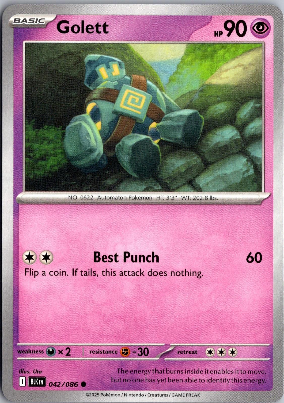 Golett 042/086 Common Black Bolt Pokemon Near Mint