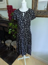 Talbots 4 Black Gray Spotted Midi Dress ShortSLV Keyhole Front Pleated Skirt 162