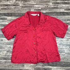 VTG Real 100 Silk Button Up Pajama Short Sleep Top Victoria  s Secret Red sz MED