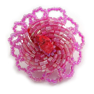 Flexring 40 mm Durchmesser/Rosa Glasperlen Gänseblümchen Blume/Größe M