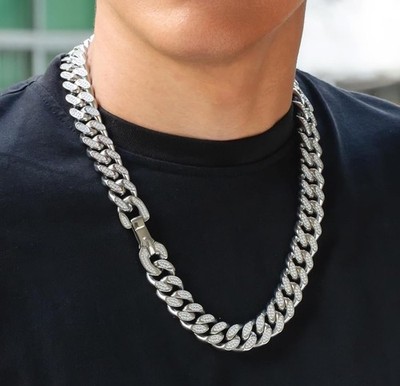 KRKC&CO Iced Out Cuban Link Chain for Men, Real Diamond/gold 18mm