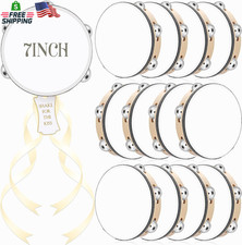 12 Set 7 Inch Tambourine for Adults Tambourines Bulk Wooden Hand Held Drum with