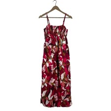 A New Day Floral Maxi Dress Pink Red Boho Smocked Pocket Summer Size S