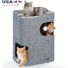 Cozy Covered Cat Bed W/ Fun Tunnel Play Indoor Cat House Durable Design New