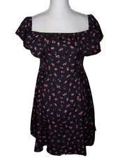 Shein Black Floral Roses Mini Dress Size Medium On or off Shoulder