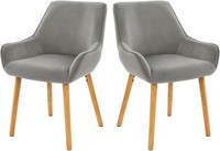 Set of 2 Grey Velvet Dining Chairs Scandi Armchair Solid Wood Legs Kitchen Home