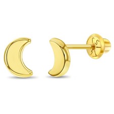 Crescent Moon Toddler / Kids / Girls Earrings Safety Screw Back - 14k Gold