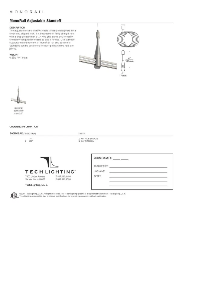 Tech Lighting 2-circuit Monorail Adjustable Standoff 700MOSADJ3S MISSING PARTS!! - Image 4 of 4