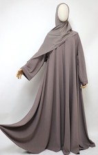 Dubai Abaya Marble Open Flare Umbrella Muslim Women Modest Dress Deep Taupe