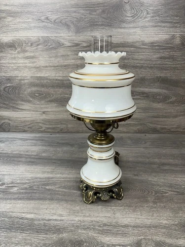 Vintage White Milk Glass Hurricane Electrified Oil Lamp 19” 3 Light Settings