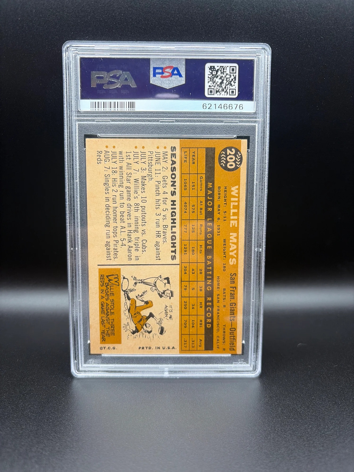 1960 Topps Willie Mays #200 PSA 6 view 2