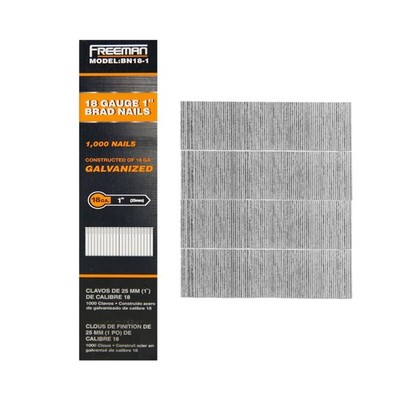 Freeman 18-Gauge Brad Nails, 1 Inch, Glue Collated Galvanized, 1000 Count, fo...