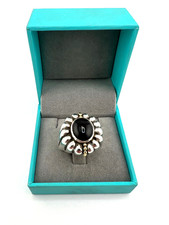 Vintage Lagos Caviar Black Onyx signet ring S 10.5 925 Sterling silver 18K gold