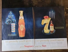 1956 Seagram's 7 Crown Christmas Vintage Ad Print 21x14  Whiskey Ads 2 Page Ad
