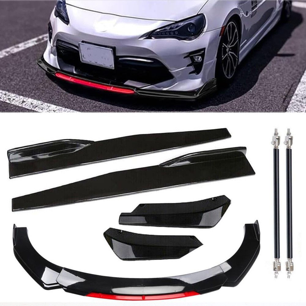 Front Bumper Lip Spoiler Splitter And Side Skirt Splitter Kit Diffuser Protector