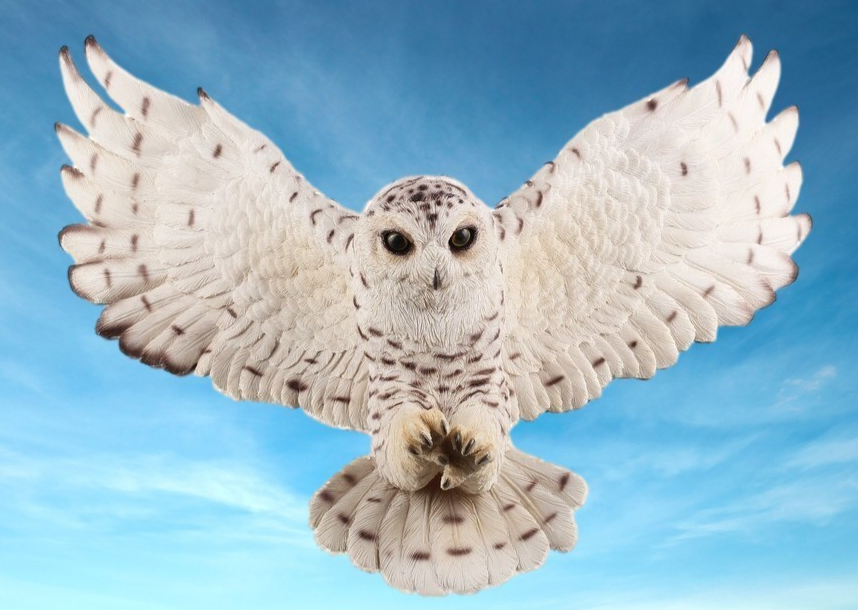 Flying Snowy Owl Ornament Resin Bird Garden or Home Statue Freestanding Figurine