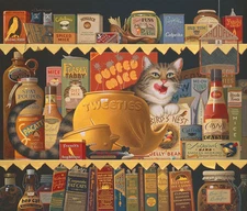 Charles Wysocki ETHEL THE GOURMET, Anniversary giclee canvas, TABBY CAT