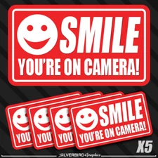 5 pack smile you're on camera stickers video security system warning alarm decal