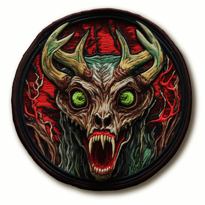 Deer Patch Iron-on Embroidered Applique Halloween Infected Zombie Animal, Antler