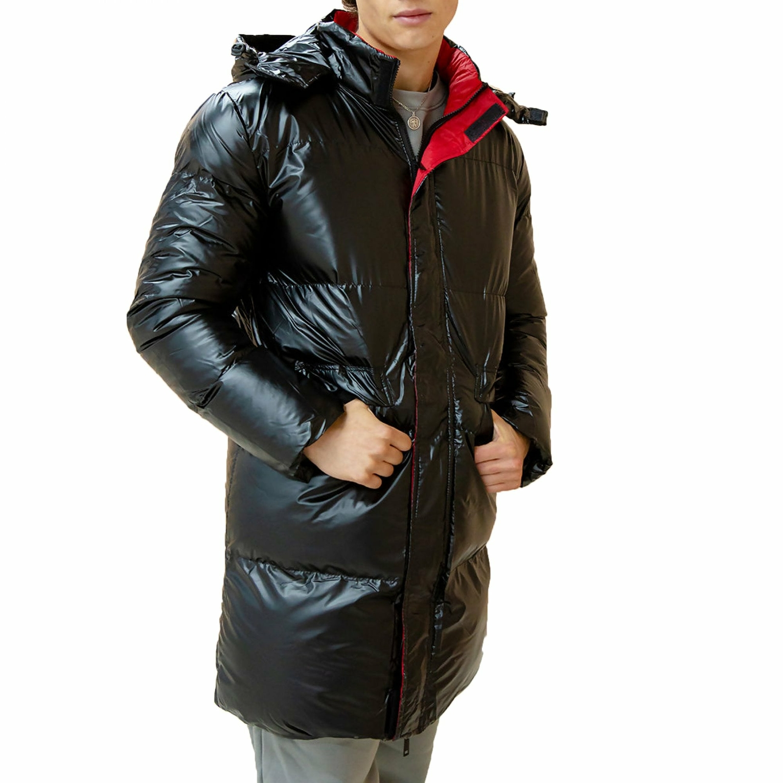 Black Hi-Shine Long Puffer Coat 
