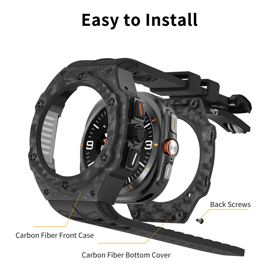 Kit Mod 47mm Para Samsung Galaxy Watch 7 Ultra 2025 Estuche Fibra Carbono Banda Goma Foto 2 de 4