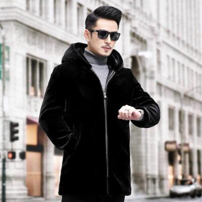 Mink Coat Men's Fur Coat Hooded Mink Fur Velvet High-end Fur