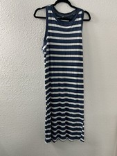 Eddie Bauer Striped Tank Maxi Dress XL Blue White Ribbed Racerback Beach Boho
