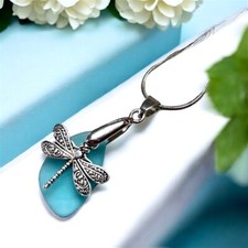 Dragonfly Necklace, Silver Dragonfly Necklace, Dragonfly Jewelry, Sea Glass
