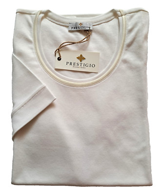 PRESTIGIO Damen Bluse T-Shirt Gr.42 Baumwolle 100% kurzarm weiß UVP49,90  NEU
