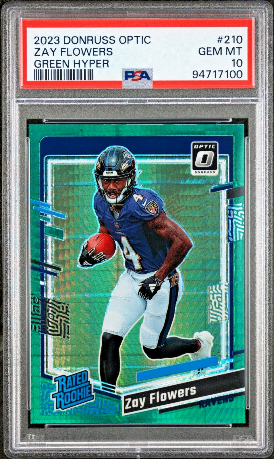 ZAY FLOWERS 2023 Donruss Optic  #210 Green Hyper  RC PSA 10