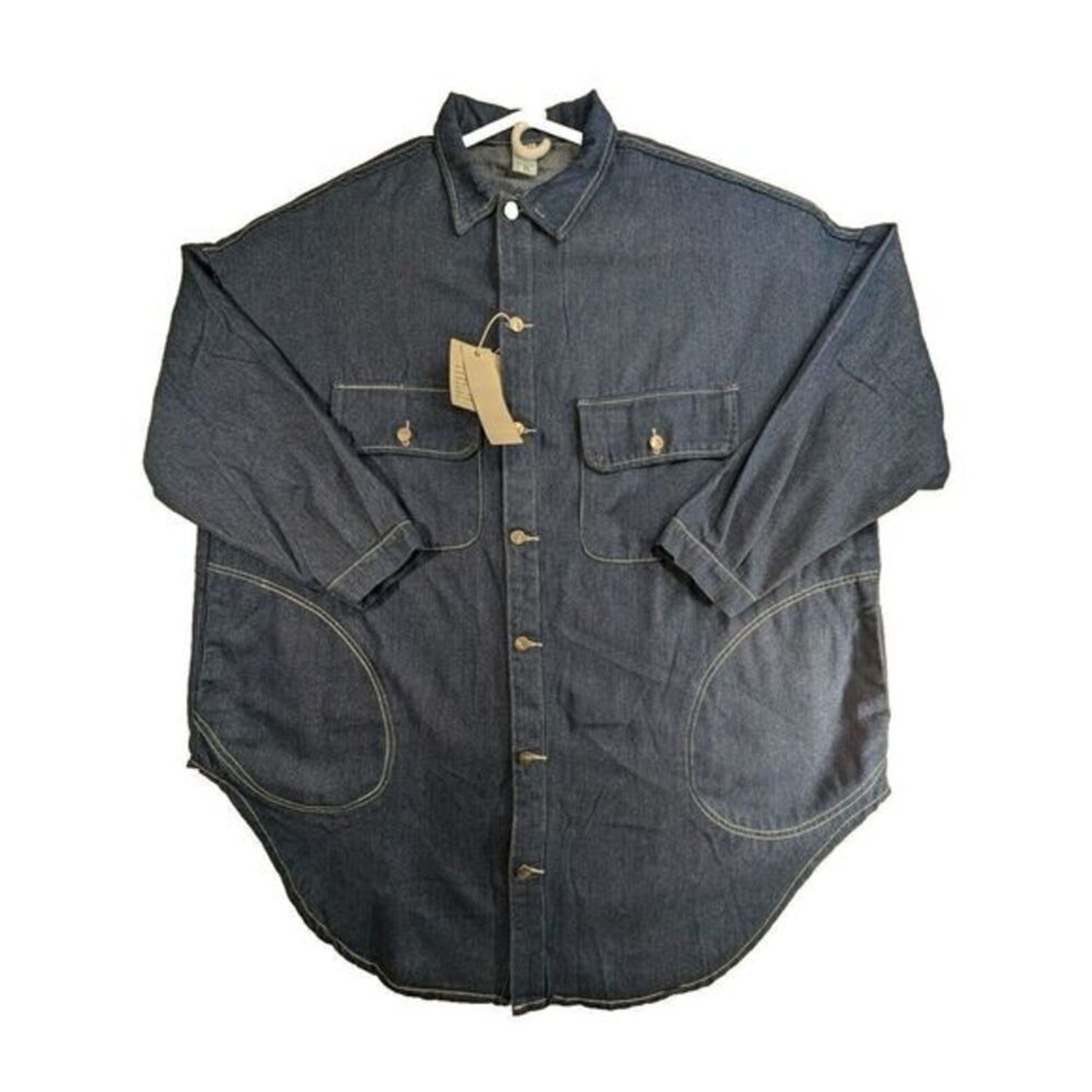 F.A.Shion Oversized Dark Wash Stretch Denim Shirt Dress XL Button Front  -image