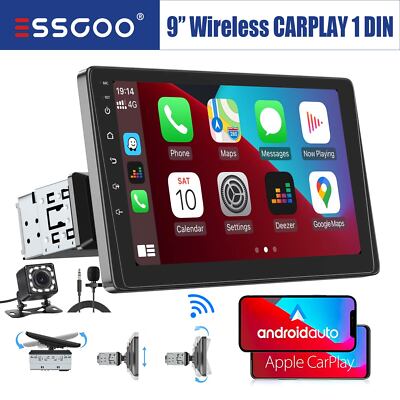 9'' Car Stereo Radio 1 DIN Wireless Carplay Android Auto Touch Screen Camera MIC