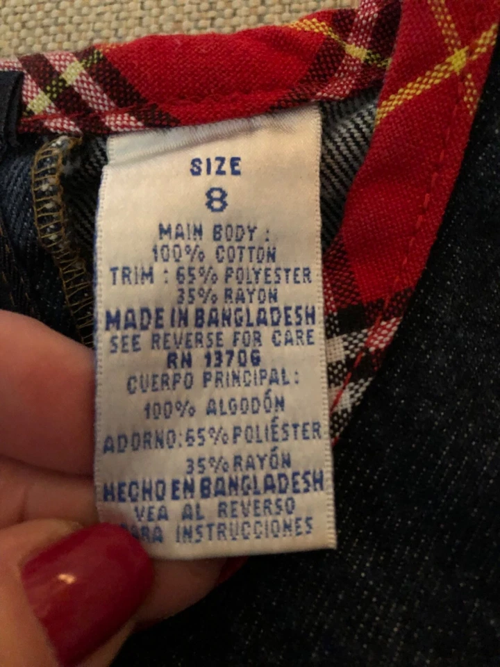 Vestido de mezclilla azul a cuadros con bolsillos de asentimiento y ribete cremallera trasera talla 8 French Toast para niñas Foto 3 de 4