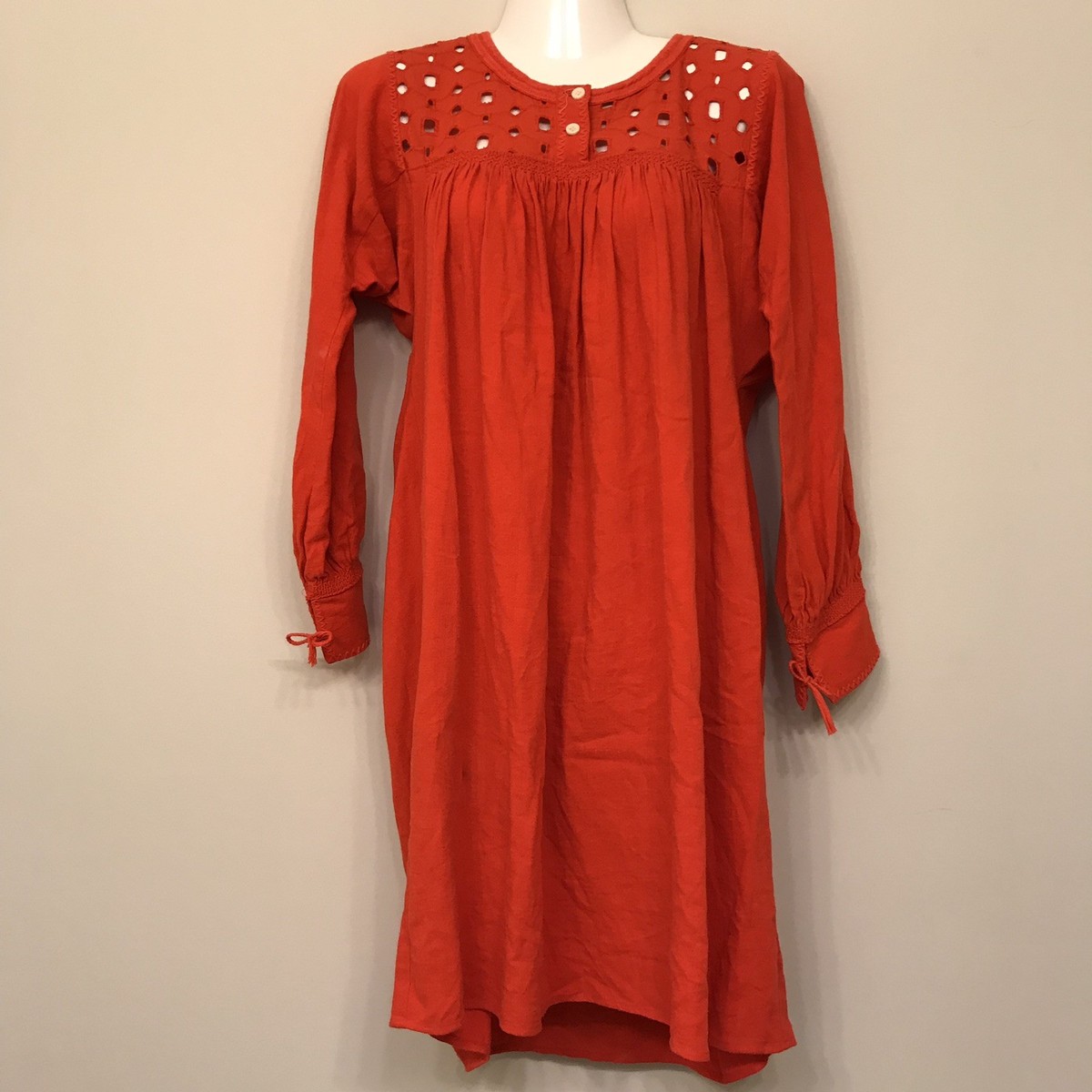 Madewell XS Extra Small Red Orange Eyelet Daybreak Linen Blend Dress | eBay