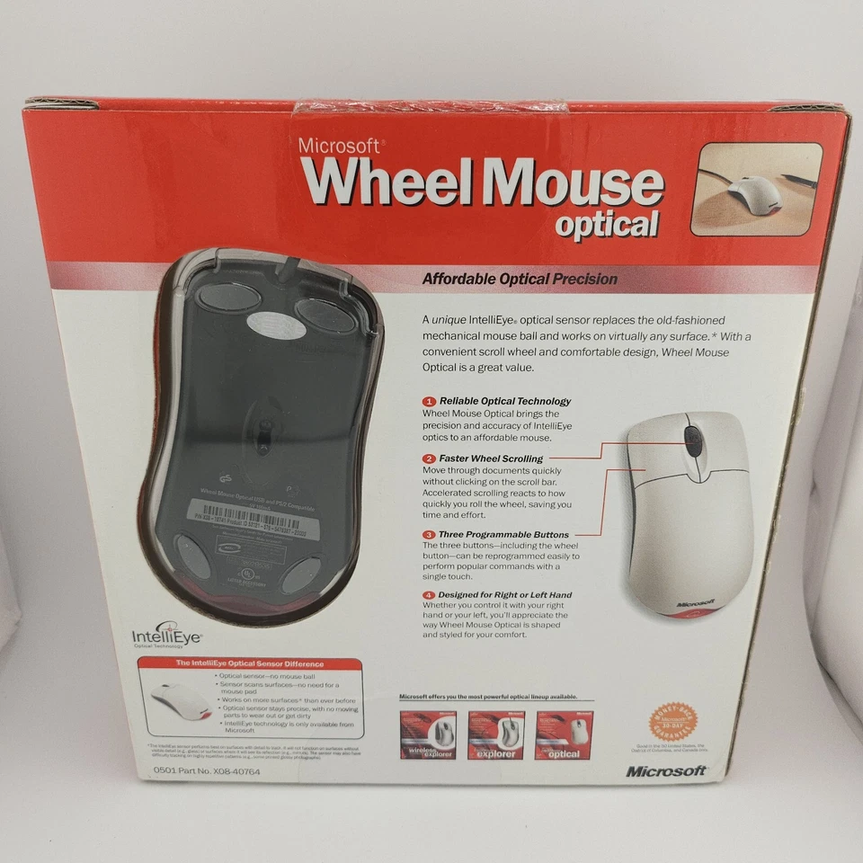 Vintage 2001 Microsoft Wheel Mouse Optical - White - Model X08-40764 New Sealed - Image 3 of 4