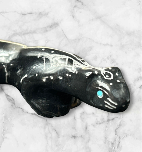 Zuni Fetish by Garrick Acque Carving black Marble etched mountain lion - Picture 2 of 9