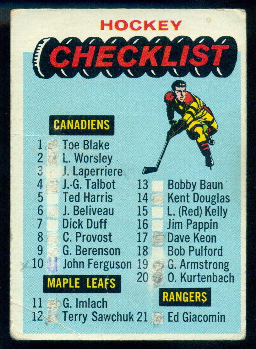 1965-66 TOPPS HOCKEY NHL #66 Checklist 30% Unmarked (1-66) VG-EX Card eBay