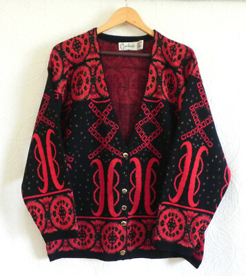 Vtg Carducci Cardigan Wool Blend Multi-Color V-Neck Button Down OVER-SIZED M