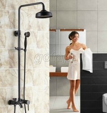 8" Round Bath Brass Faucet Set Wall Mounted Shower rainfall Mixer Bathroom Tap