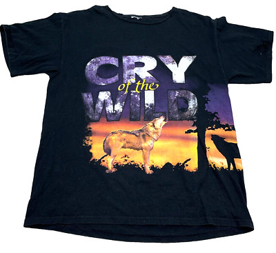 Vintage Nature Shirt Men Large Black Tee All Over Wrap Around 90s Cry Of Wild