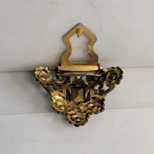 Antigua bufanda dorada o clip de piel piedras blancas y moradas de 1 pulgada por 1,5 pulgadas Foto 3 de 4