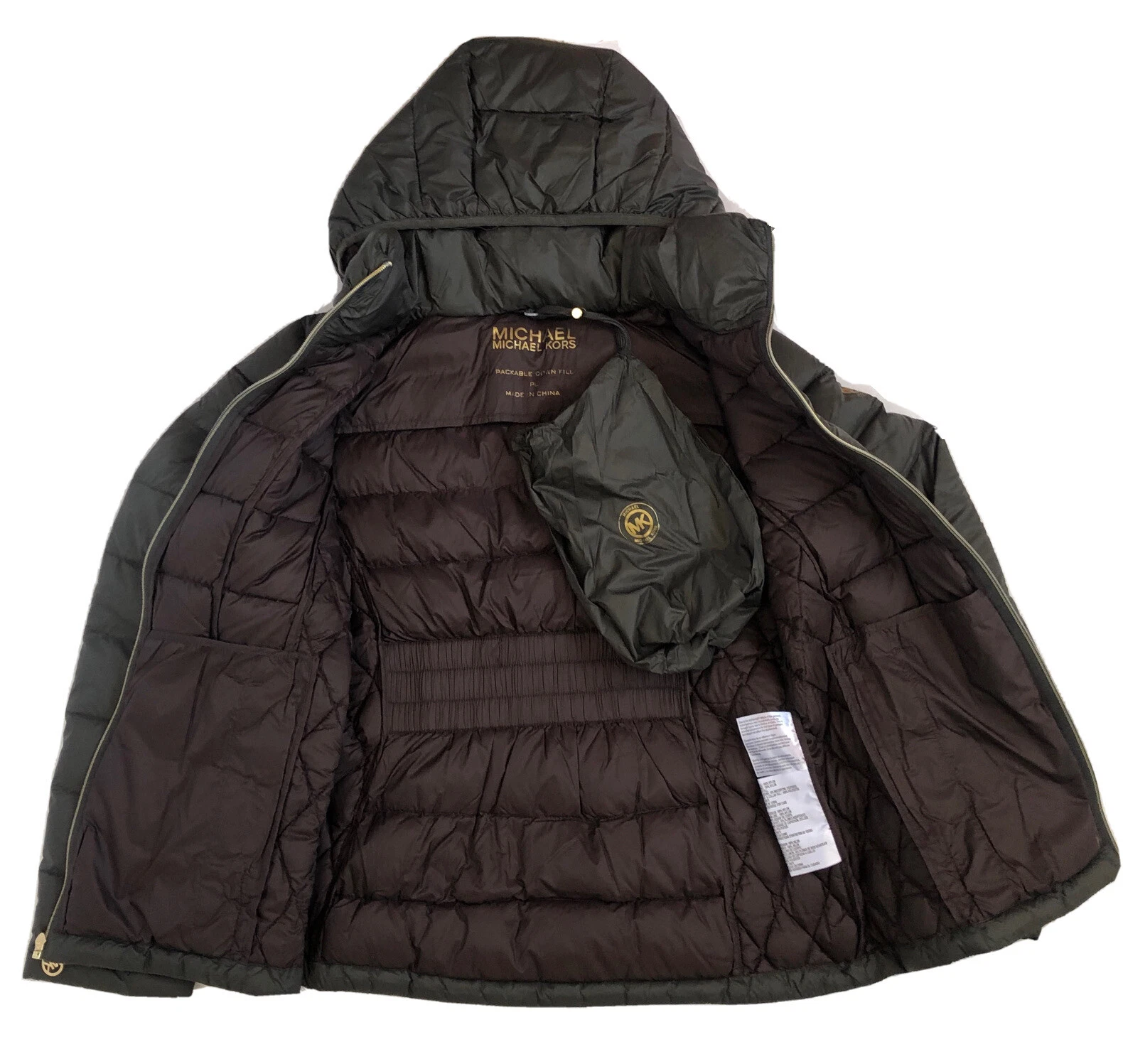 Michael Kors Piumino Piumino Donna PL Confezionabile Cappuccio Verde Militare Trapuntato