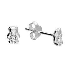 Teddy Bear Stud Earrings April Birthstone Crystal 925 Solid Sterling Silver