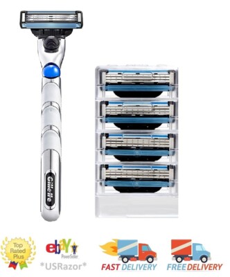 5 Gillette Mach 3 Razor Blades Refills Cartridge Metal Handle Fit Turbo Shaver 4