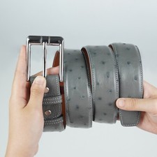 Real Ostrich Belly Grey Leather Men's Skin Belt W 1.5" No Jointed Pin Buckle